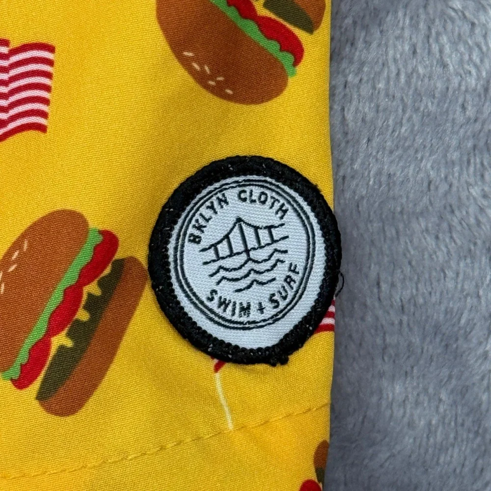 Brooklyn Swim Trunk Cloth Kent Ave Men XL Yellow Burger American Flag Volley NWT
